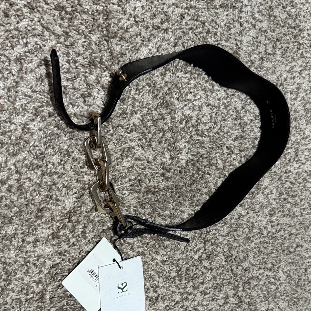Sandro Black Leather Chain Link Belt with Gold Hardware Size S NWT